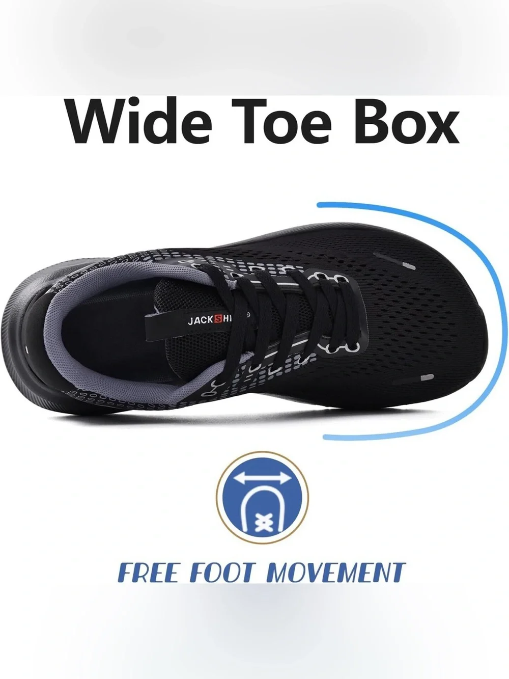 JACKSHIBO Wide Toe Box Shoes Men Arch Support Zero Drop Black Sneakers size 7W